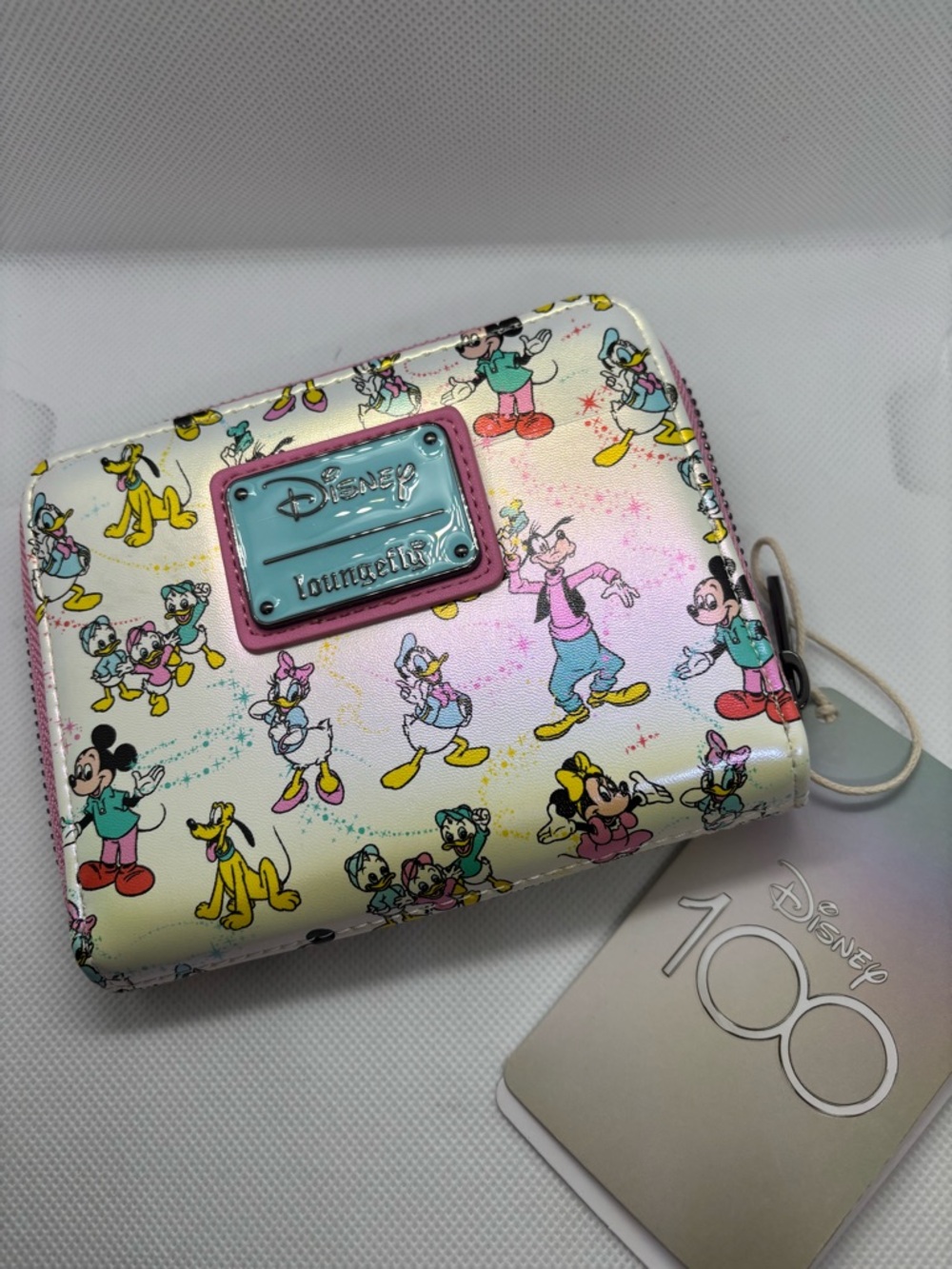 Loungefly Disney100 Mickey & Friends hardtag zip around wallet NWT Read Descript